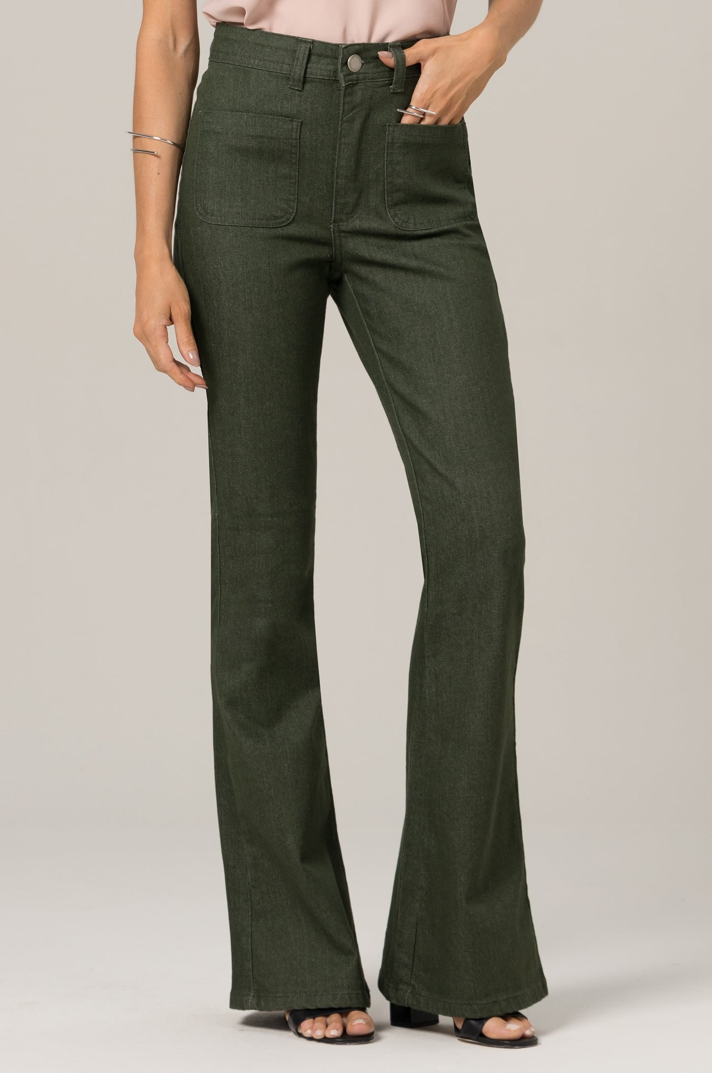 Calça Flare Sarja Verde Oliva F2023146