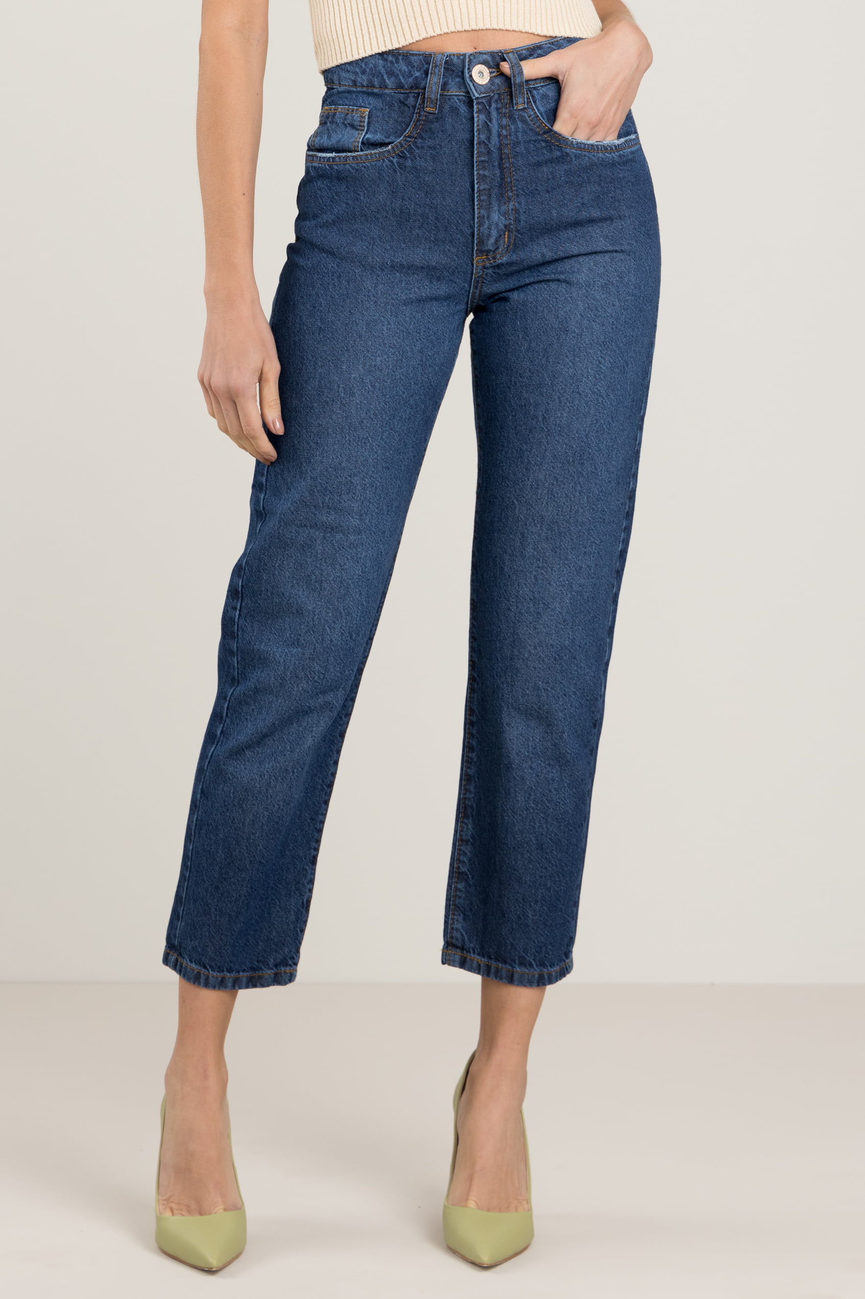 Calça Jeans Feminina Mom Azul Médio F2023079
