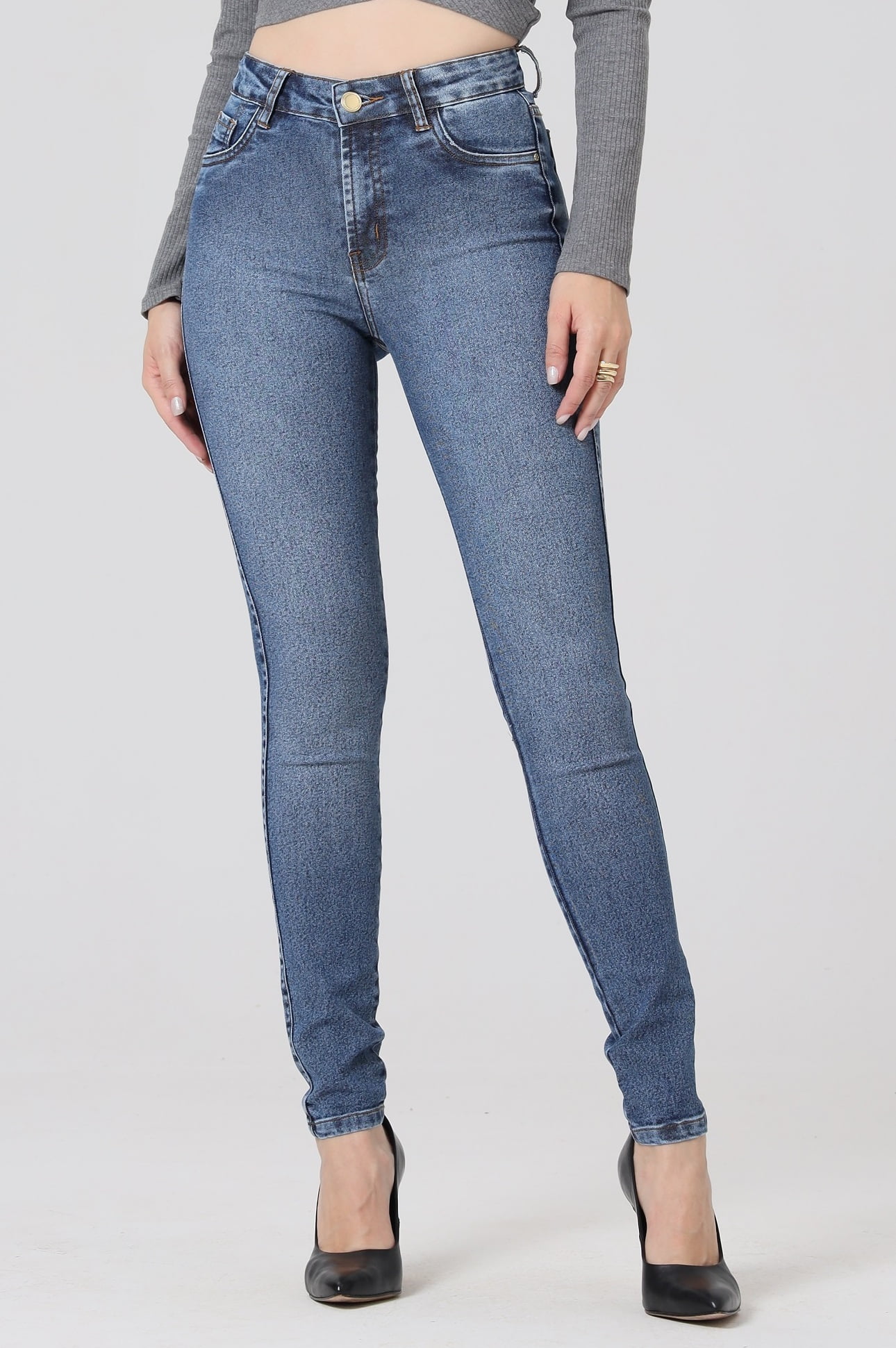 Calça Jeans Feminina Skinny Azul Médio F2849