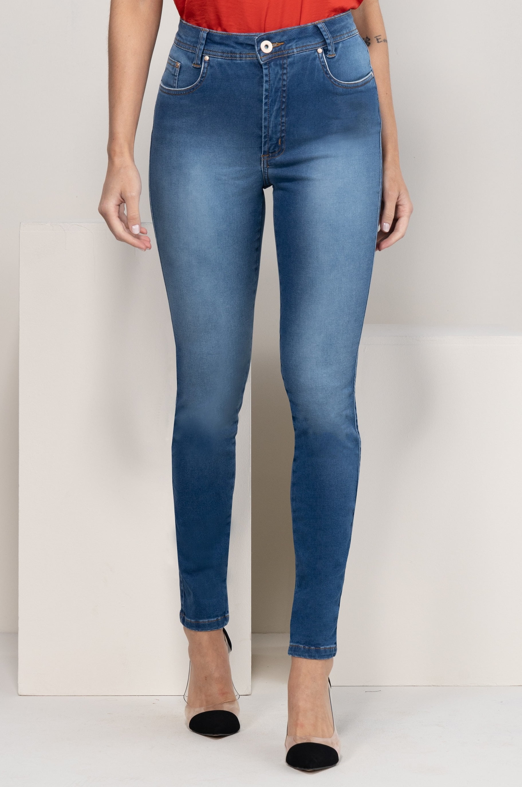 Calça Jeans Feminina Skinny Push Up Azul Médio F2023013