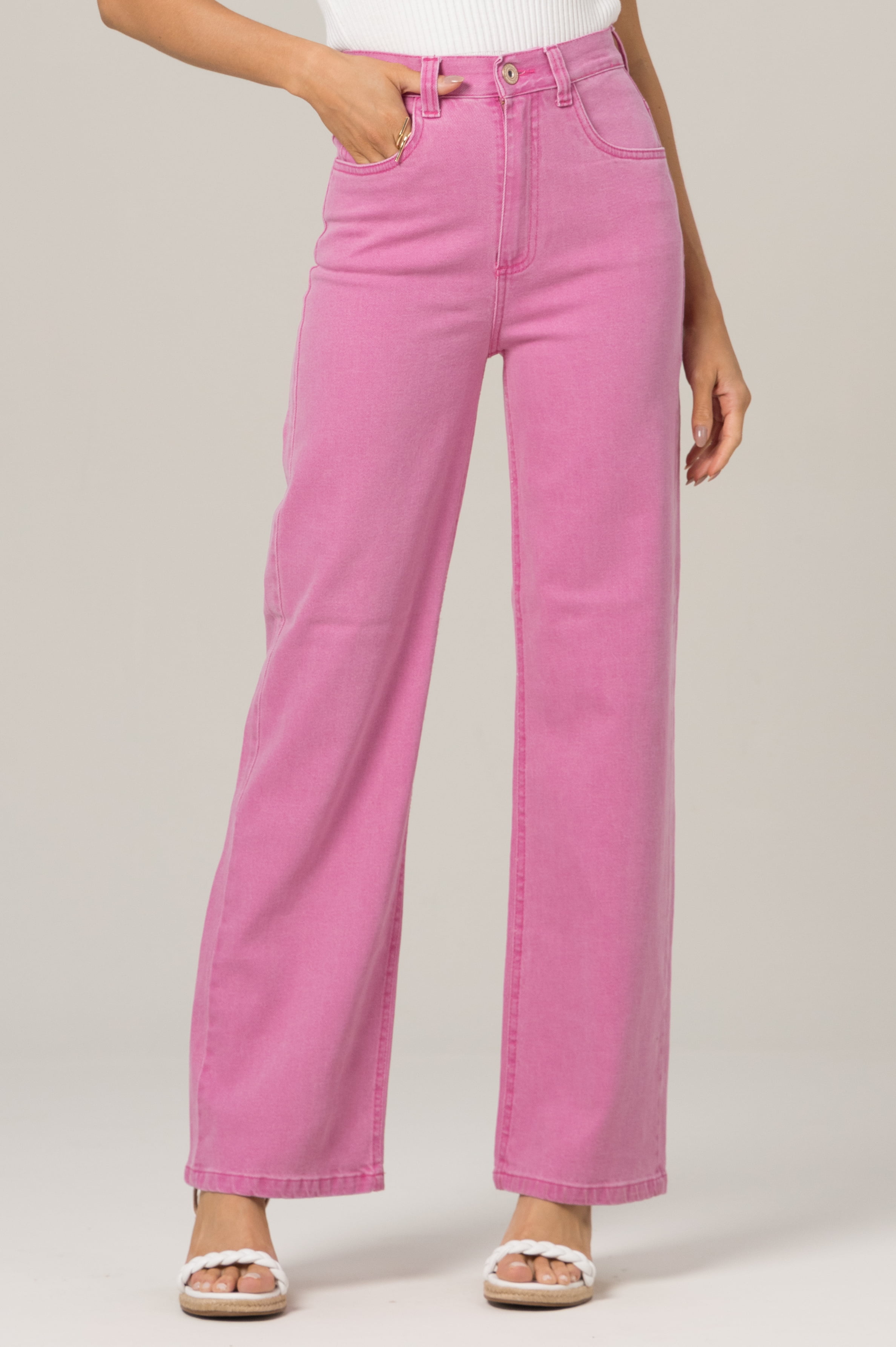 Calça Wide Leg Rosa Stonada F2022900