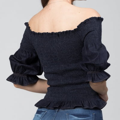 Blusinha Jeans Ciganinha Lastex  BL2021452