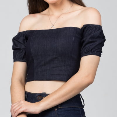Blusinha Jeans Cropped Lastex BL2021455