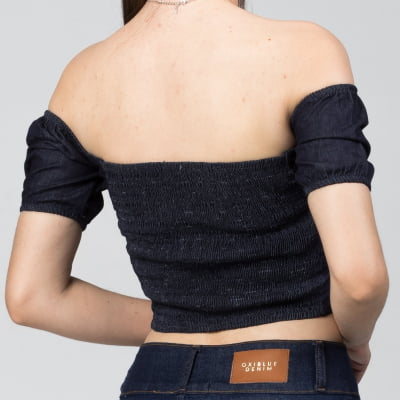 Blusinha Jeans Cropped Lastex BL2021455