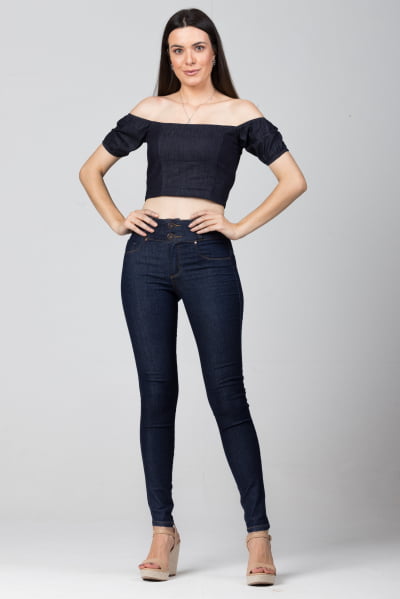 Blusinha Jeans Cropped Lastex BL2021455
