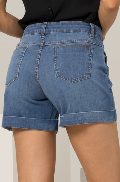 Bermuda Feminina Barra Italiana Jeans Azul Médio F2023168
