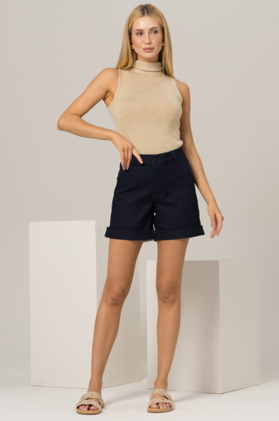 Bermuda Jeans Feminina Barra Italiana Azul Escuro F2023165