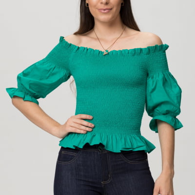 Blusa Ciganinha Lastex Verde F2022104