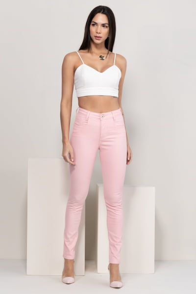 Calça de Sarja Rosa Claro Skinny F2900RO