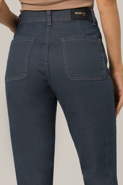 Calça Flare Jeans Azul Escuro com Bolso Frontal F2023148