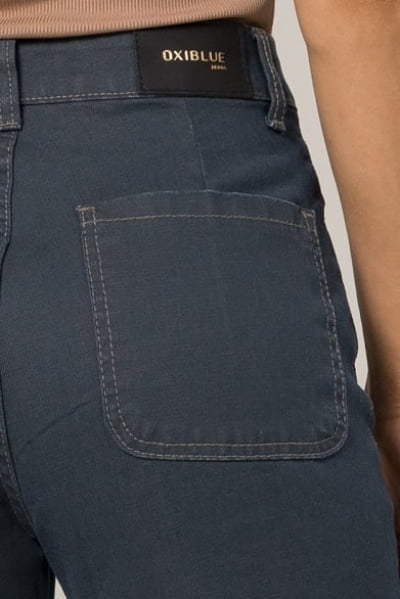 Calça Flare Jeans Azul Escuro com Bolso Frontal F2023148