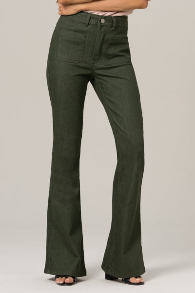 Calça Flare Sarja Verde Oliva F2023146