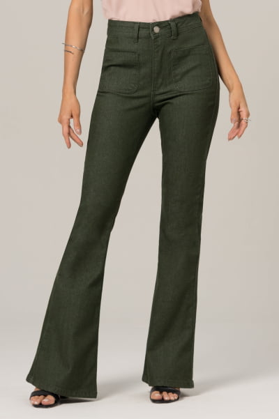 Calça Flare Sarja Verde Oliva F2023146