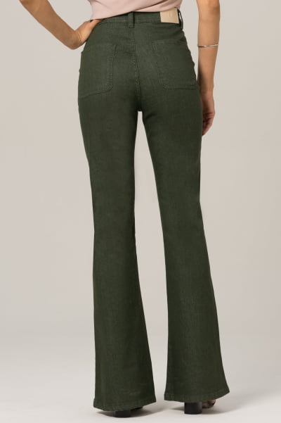 Calça Flare Sarja Verde Oliva F2023146