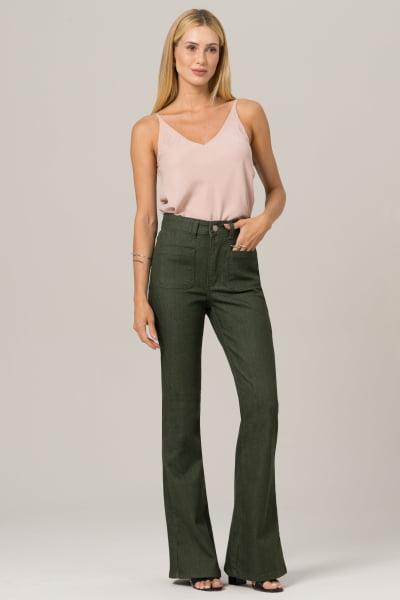 Calça Flare Sarja Verde Oliva F2023146