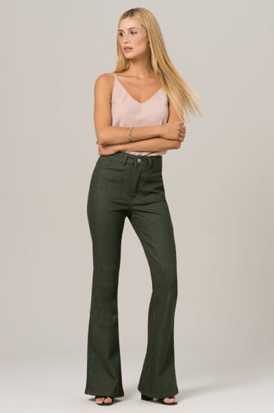 Calça Flare Sarja Verde Oliva F2023146