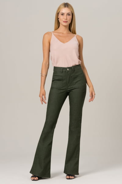 Calça Flare Sarja Verde Oliva F2023146