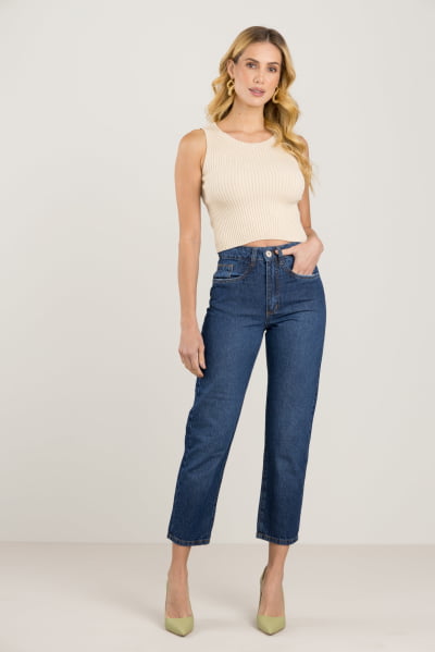 Calça Jeans Feminina Mom Azul Médio F2023079
