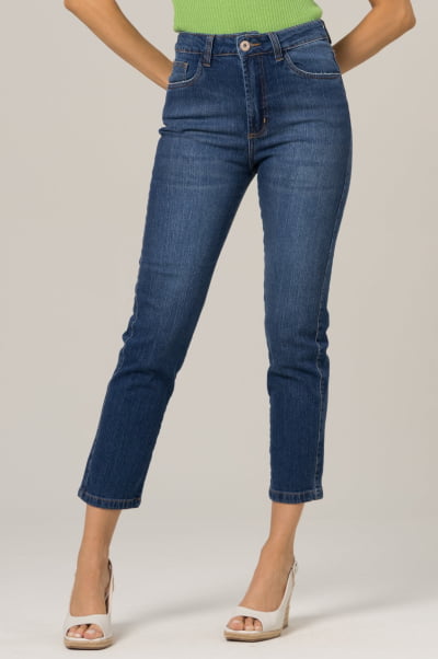 Calça Jeans Feminina Reta Cropped Azul Médio F2023149