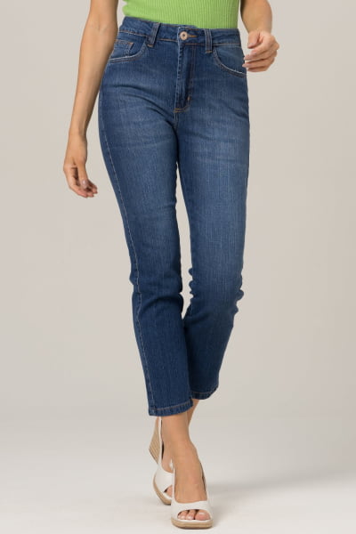 Calça Jeans Feminina Reta Cropped Azul Médio F2023149