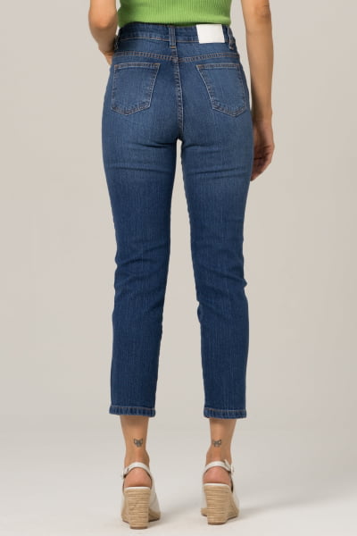 Calça Jeans Feminina Reta Cropped Azul Médio F2023149