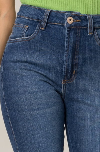 Calça Jeans Feminina Reta Cropped Azul Médio F2023149