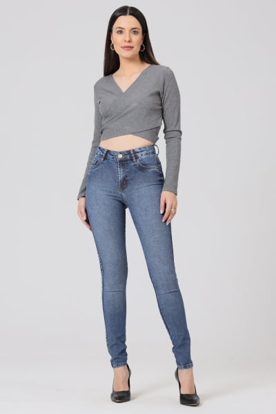 Calça Jeans Feminina Skinny Azul Médio F2849