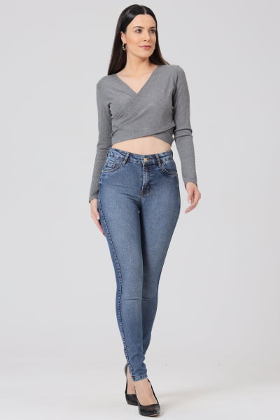 Calça Jeans Feminina Skinny Azul Médio F2849