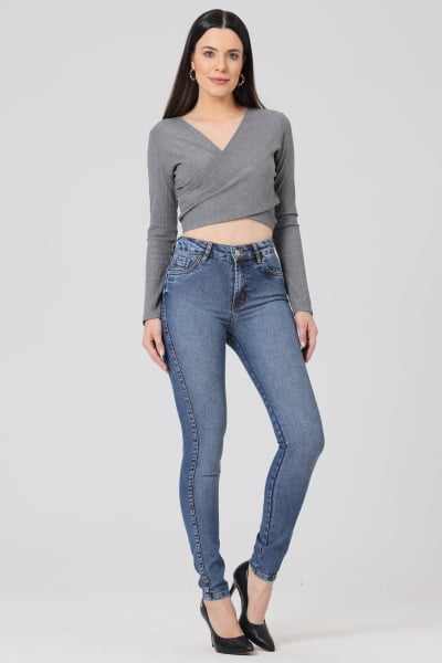 Calça Jeans Feminina Skinny Azul Médio F2849