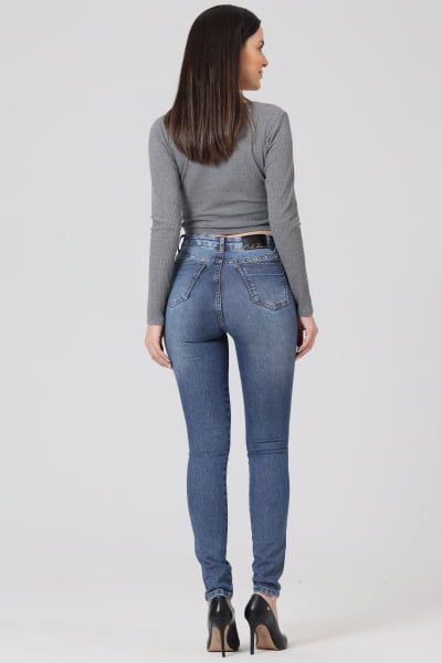 Calça Jeans Feminina Skinny Azul Médio F2849