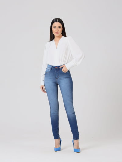 Calça Jeans Feminina Skinny Push Up Azul claro F2856