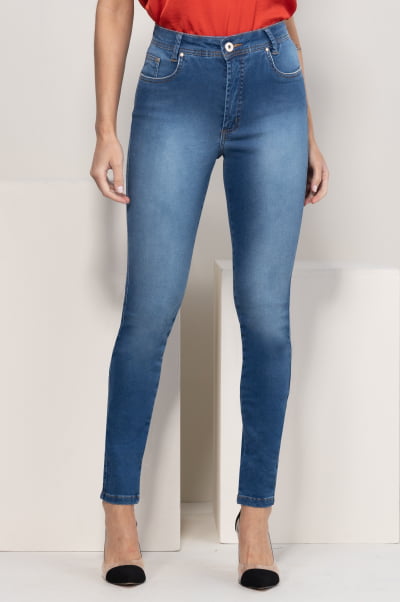 Calça Jeans Feminina Skinny Push Up Azul Médio F2023013