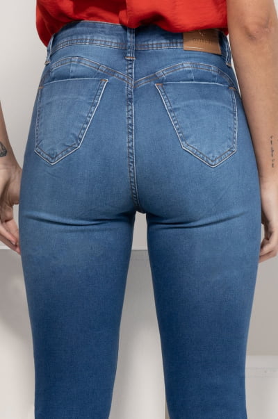 Calça Jeans Feminina Skinny Push Up Azul Médio F2023013