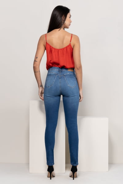 Calça Jeans Feminina Skinny Push Up Azul Médio F2023013