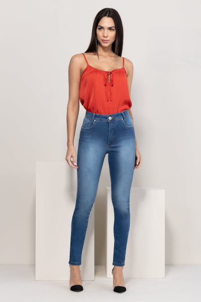 Calça Jeans Feminina Skinny Push Up Azul Médio F2023013
