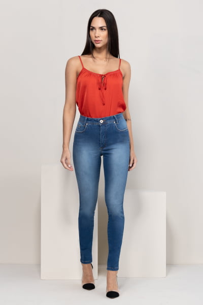 Calça Jeans Feminina Skinny Push Up Azul Médio F2023013
