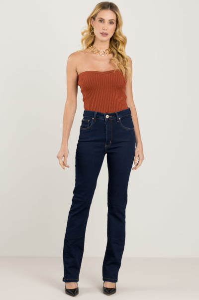 Calça Jeans Reta Feminina Azul Escuro F2023167