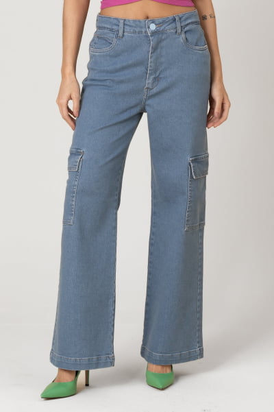 Calça Wide Leg Cargo Jeans F2023049