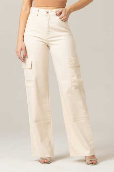 Calça Wide Leg Cargo Off White F2023065