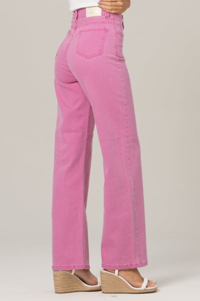 Calça Wide Leg Rosa Stonada F2022900