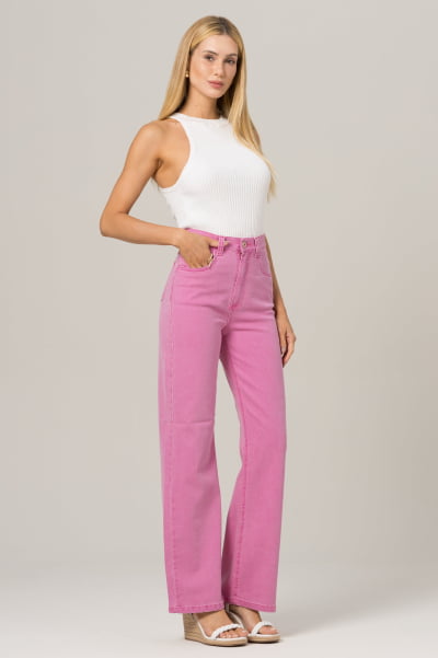 Calça Wide Leg Rosa Stonada F2022900
