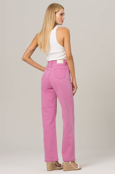 Calça Wide Leg Rosa Stonada F2022900