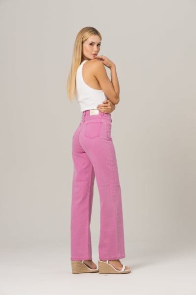 Calça Wide Leg Rosa Stonada F2022900