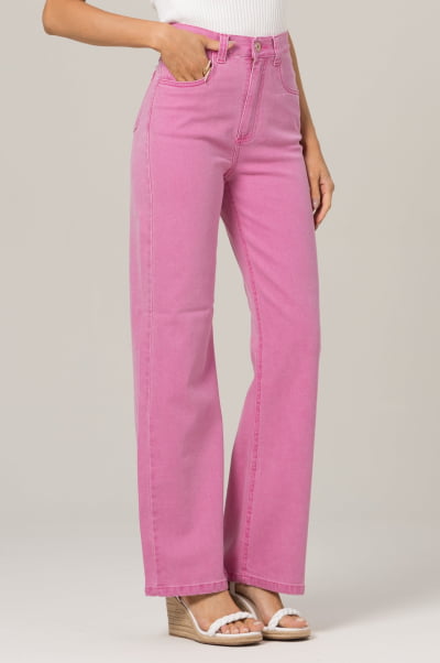 Calça Wide Leg Rosa Stonada F2022900