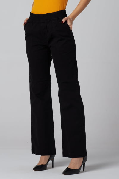 Calça Wide Leg Preta com Elástico no Cós F2825PT
