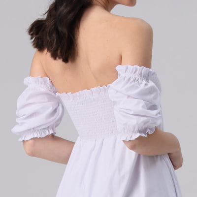 Vestido Lastex Manga Bufante Branco VT026